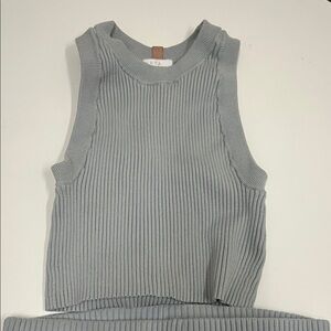 Lunya Cottonsilk Light Gray Ribbed Knit Top and Bike Shorts size Small